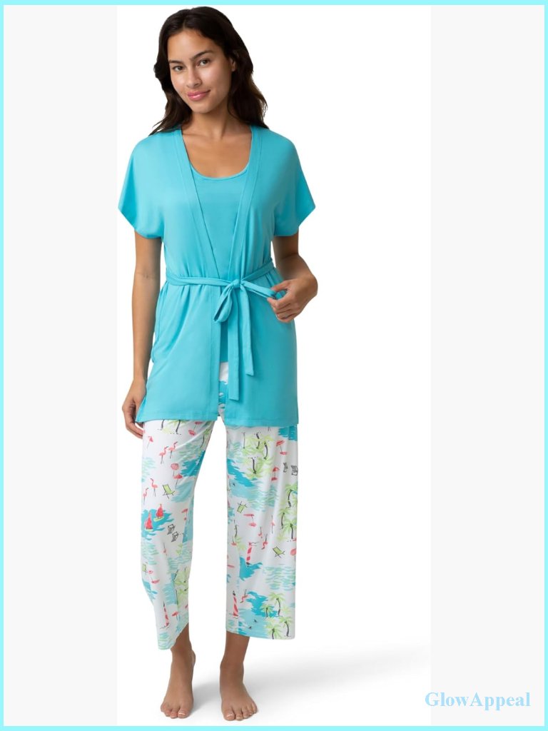 3 Piece Pajama Gift Set With Robe, Tank, And Capri Pants